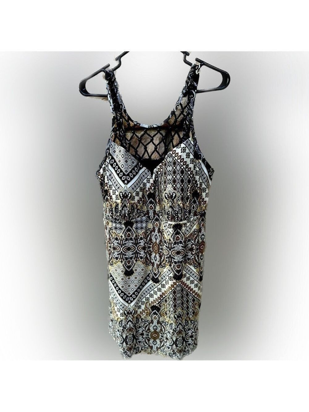 Swimsuits For All - Beaded Macrame Swim Dress One Piece V Neckline Almost New 18